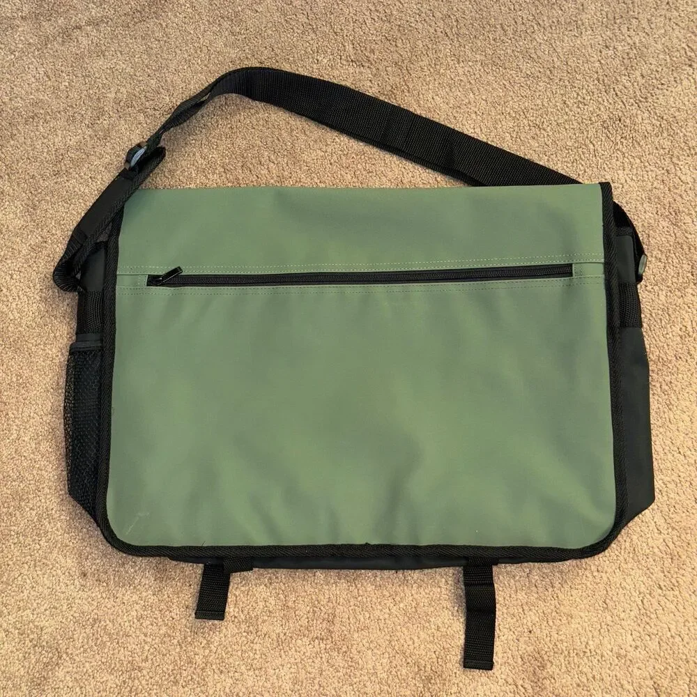 Hugo Boss Olive Green Polyvinyl Messenger Laptop Shoulder Bag NWOT